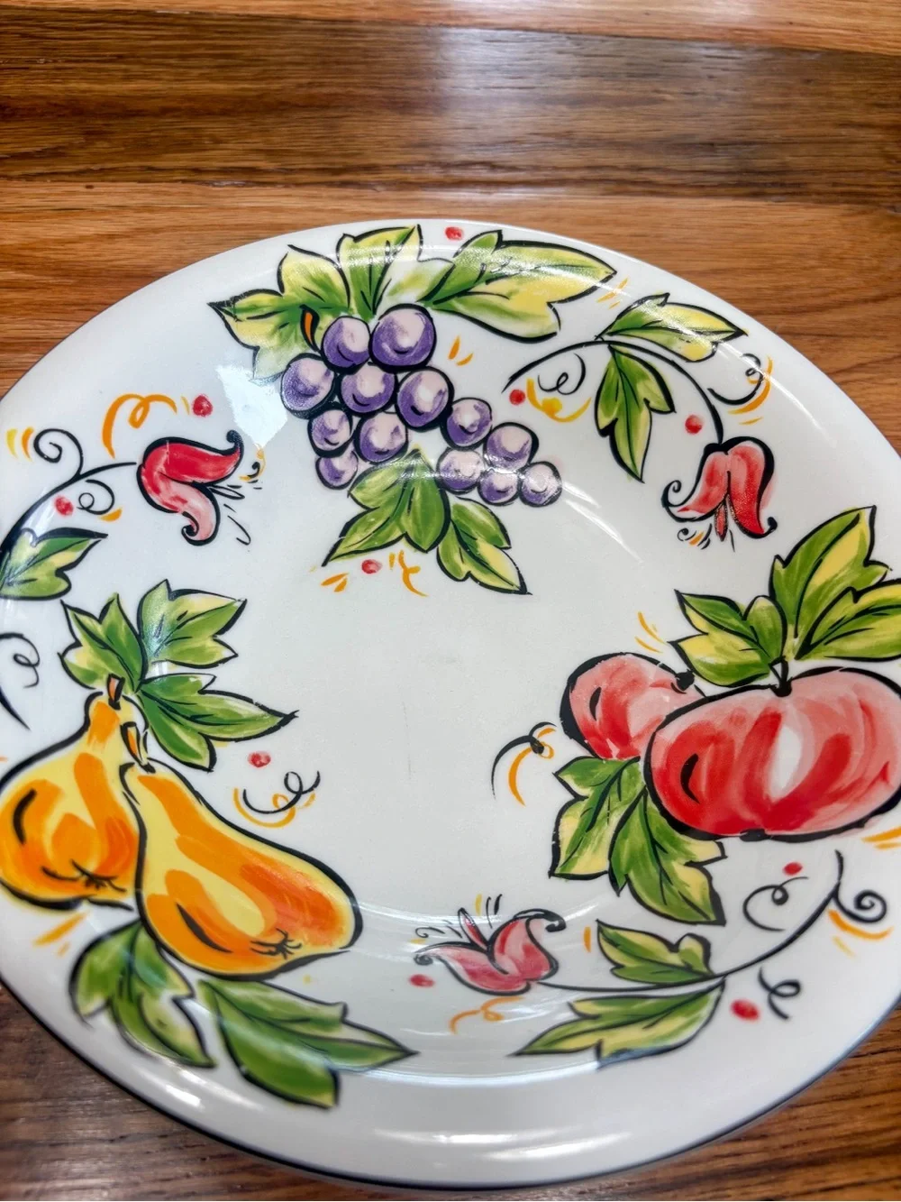 Hand-Painted Fruit Ceramic Dinner Plate - White with Multicolor Fruit Motif